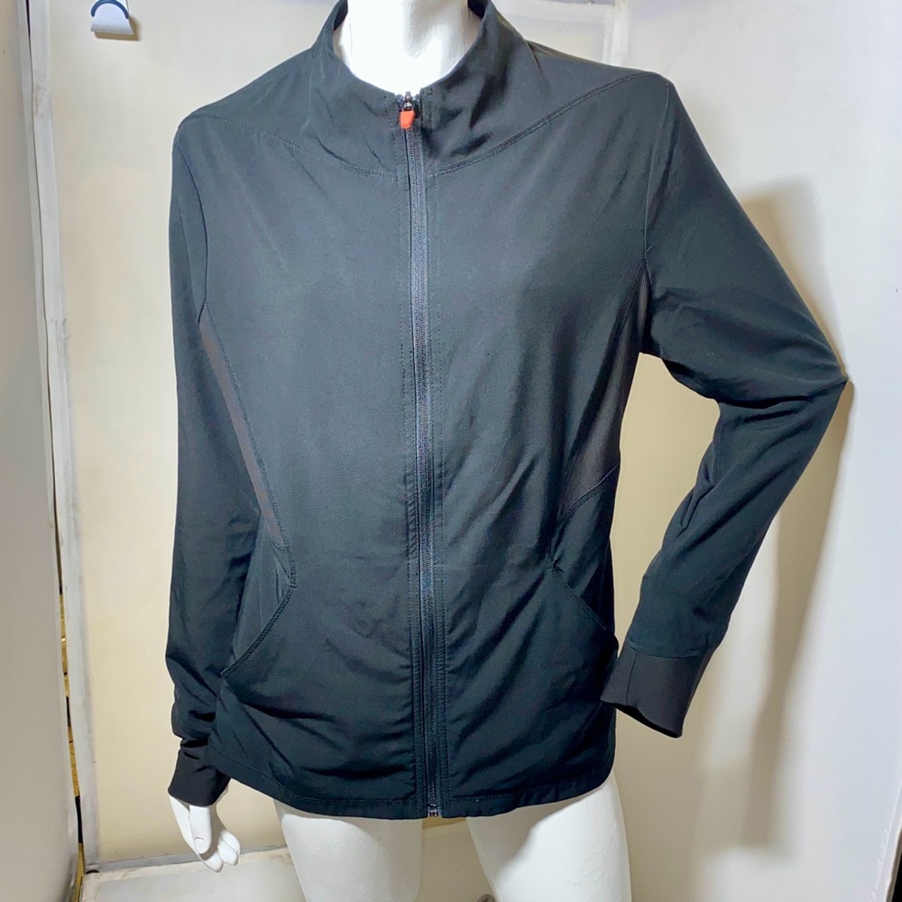 Infinity black moisturizer wicking zipjacket with orange accents Antimicrobial